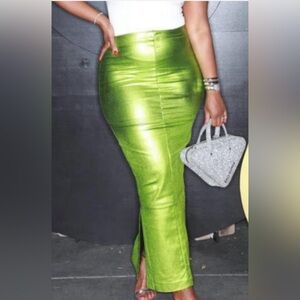Vibrant Green Metallic Skirt